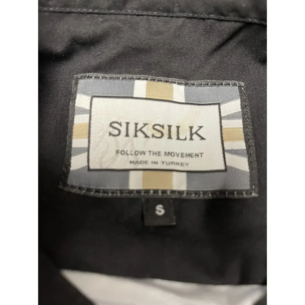 Sik Silk Shirt Mens Small Button Up Color Block Black Contrast Cotton N76